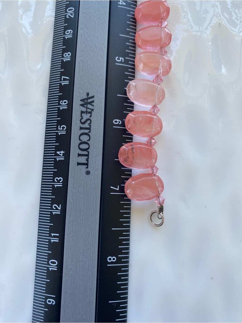 Rose Quartz Bead hand strung Bracelet with crystal accents. Fit up to 7.5 inches - Picture 7 of 10